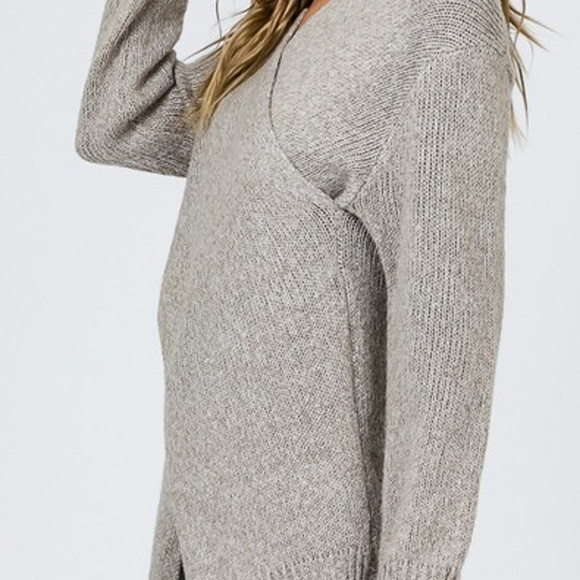 Taupe Sexy crossover vneck sweater - Picture 4 of 6